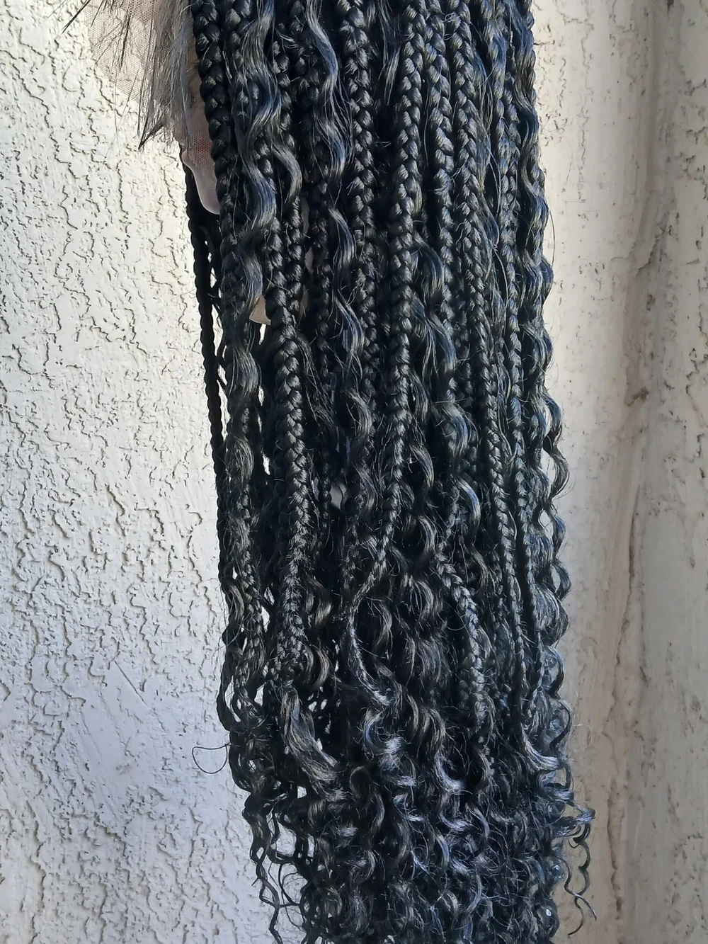Premium Black Long Box Braids Wig with Curly Ends - Women Hair